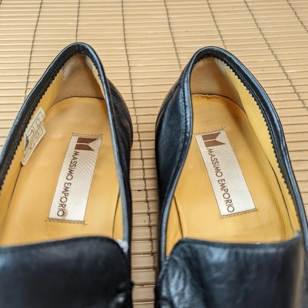 Massimo Emporio Men Black Leather Loafers Tassel  Shoes Size 8.5M.  156pm